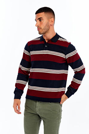 Arma Erkek Ribanalı Regular Fit Çizgili %95 Pamuk %5 Elastane Ringel Pike Kumaş Polo Yaka Düğmeli Sweatshirt K30554953102 