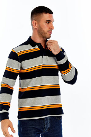 Arma Erkek Ribanalı Regular Fit Çizgili %95 Pamuk %5 Elastane Ringel Pike Kumaş Polo Yaka Düğmeli Sweatshirt K30554953102 