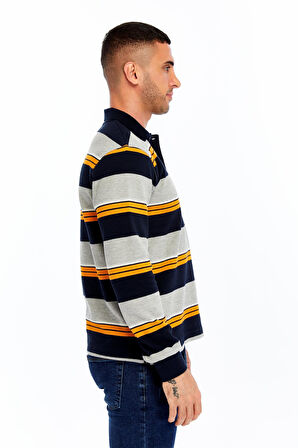 Arma Erkek Ribanalı Regular Fit Çizgili %95 Pamuk %5 Elastane Ringel Pike Kumaş Polo Yaka Düğmeli Sweatshirt K30554953102 
