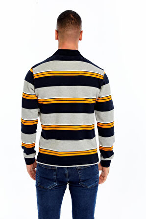 Arma Erkek Ribanalı Regular Fit Çizgili %95 Pamuk %5 Elastane Ringel Pike Kumaş Polo Yaka Düğmeli Sweatshirt K30554953102 