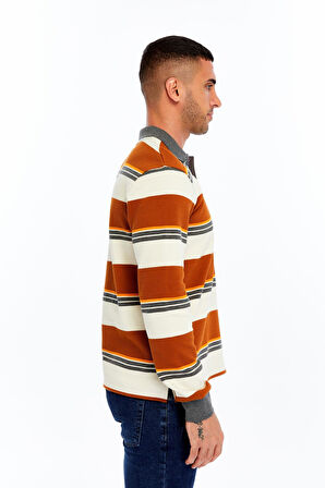 Arma Erkek Ribanalı Regular Fit Çizgili %95 Pamuk %5 Elastane Ringel Pike Kumaş Polo Yaka Düğmeli Sweatshirt K30554953102 