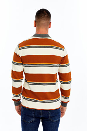 Arma Erkek Ribanalı Regular Fit Çizgili %95 Pamuk %5 Elastane Ringel Pike Kumaş Polo Yaka Düğmeli Sweatshirt K30554953102 