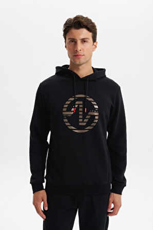Arma Erkek Slim Fit Örme Interlok Kapüşonlu Kanguru Cepli Sweatshirt Yazı Baskılı %80 Pamuk %14 Polyester %6 Elastane K30254685302 
