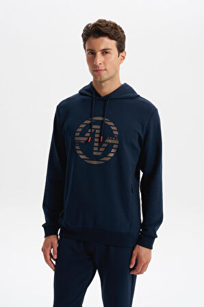 Arma Erkek Slim Fit Örme Interlok Kapüşonlu Kanguru Cepli Sweatshirt Yazı Baskılı %80 Pamuk %14 Polyester %6 Elastane K30254685302 