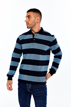 Arma Erkek Örme Ribanalı Regular Fit Çizgili Polo Yaka Sweatshirt %95 Pamuk %5 Elastane K30554952902 