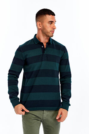 Arma Erkek Örme Ribanalı Regular Fit Çizgili Polo Yaka Sweatshirt %95 Pamuk %5 Elastane K30554952902 