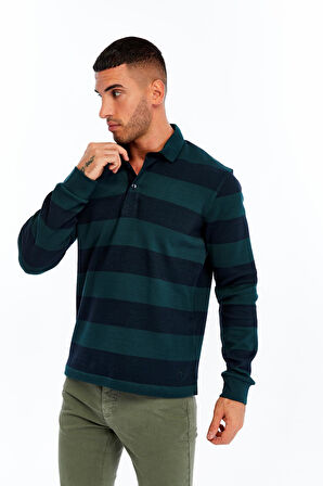 Arma Erkek Örme Ribanalı Regular Fit Çizgili Polo Yaka Sweatshirt %95 Pamuk %5 Elastane K30554952902 