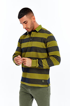 Arma Erkek Örme Ribanalı Regular Fit Çizgili Polo Yaka Sweatshirt %95 Pamuk %5 Elastane K30554952902 