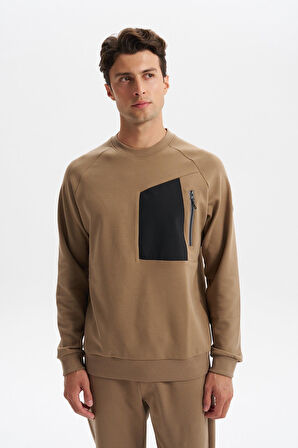 Arma Erkek Slim Fit Scuba Interlok Bisiklet Yaka Sweatshirt – Ön Sol Fermuarlı Cepli, Sol Kolda Etiketli K30124685402 