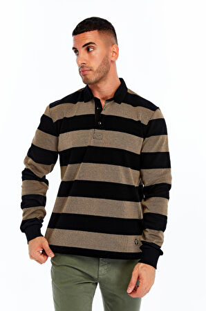 Arma Erkek Örme Ribanalı Regular Fit Çizgili Polo Yaka Sweatshirt %95 Pamuk %5 Elastane K30554952902 