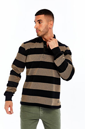 Arma Erkek Örme Ribanalı Regular Fit Çizgili Polo Yaka Sweatshirt %95 Pamuk %5 Elastane K30554952902 