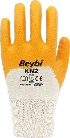 Beybi Kn-2 Sarı Nitril Kaplı Pamuk Koruyucu 1 Çift 10" Iş Eldiveni