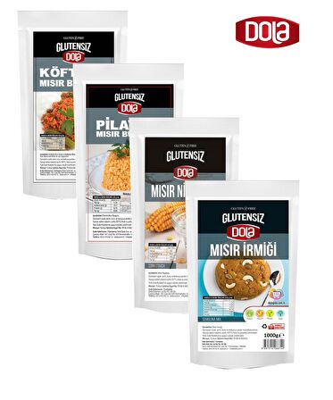 Dola 4'lü Glutensiz Set Köftelik ve Pilavlık Bulgur, Mısır Nişastası ve Mısır İrmiği 1 Kg 4 Adet