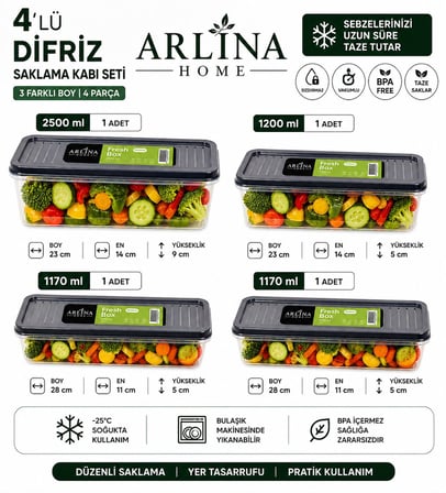 Softchef Derin Dondurucu Saklama Kabı 4 Ad 2500 ml 1200 ml 1170 ml 1170 ml