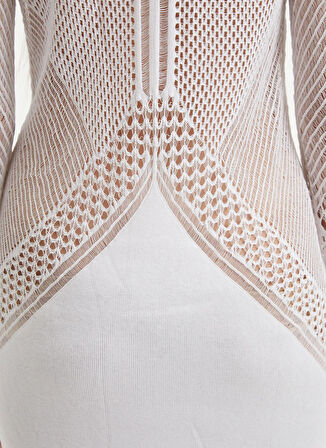 Moeva V Yaka Örgü Desenli Beyaz Standart Kadın Elbise ELBA