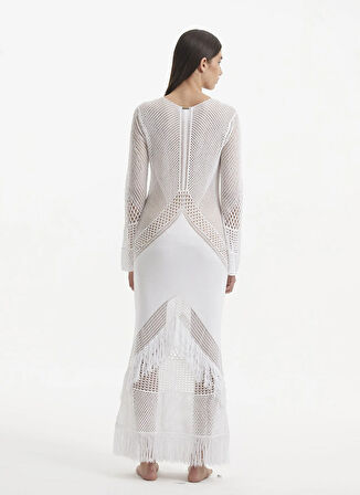 Moeva V Yaka Örgü Desenli Beyaz Standart Kadın Elbise ELBA