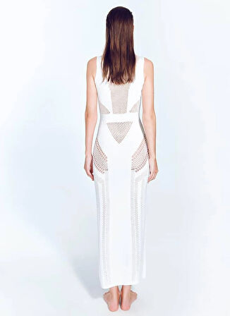 Moeva V Yaka Örgü Desenli Beyaz Standart Kadın Elbise IZZY