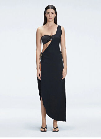 Moeva Tek Omuz Yaka Düz Siyah Standart Kadın Elbise CORALINE