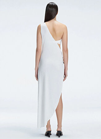 Moeva Tek Omuz Yaka Düz Beyaz Standart Kadın Elbise CORALINE