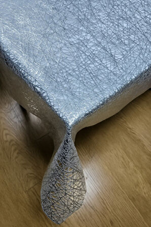 Silinebilir Gümüş Iplik Desen Hasır Pvc Şeffaf Kaplamalı Lüks Muşamba Masa Örtüsü Sofra Bezi Hasır