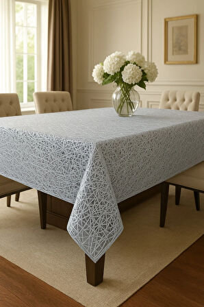 Silinebilir Gümüş Iplik Desen Hasır Pvc Şeffaf Kaplamalı Lüks Muşamba Masa Örtüsü Sofra Bezi Hasır