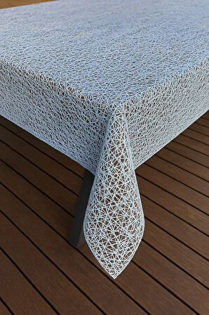 Silinebilir Gümüş Iplik Desen Hasır Pvc Şeffaf Kaplamalı Lüks Muşamba Masa Örtüsü Sofra Bezi Hasır