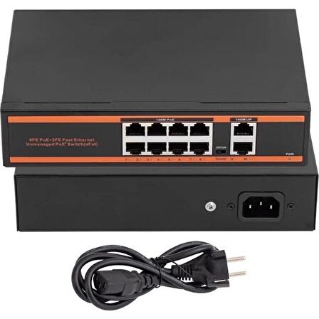 Nova ND1P802LF 8 Port Poe+ 10-100 Mbps 2 Port 10-100 Uplink Switch 150W