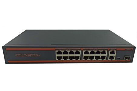 Nova ND1PD1603LFGX 16 Port Poe+ 10-100 Mbps 2 Port 10-100-1000 Mbps Uplink  1 Port SFP Switch 250W