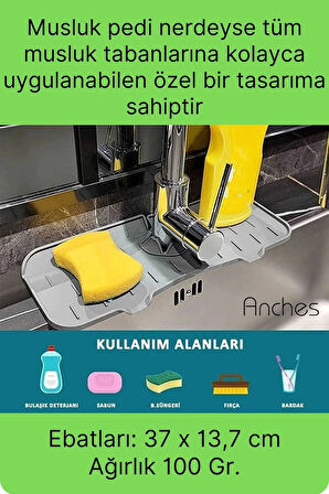 Mutfak Banyo Lavabo Silikon Musluk Arkası Mat Oluklu Su Tutucu Tezgah Üstü Bulaşık Kurutma Pedi