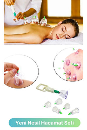 6'lı Kupa + Çekme Bardak Vakumlu Hacamat ve Masaj Seti