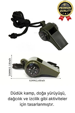 Çok Fonksiyonlu Yüksek Sesli Pusulalı Termometreli Suya Dayanıklı Kamp Deprem Acil Durum Düdüğü