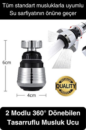 Premium 2 Modlu 360° Dönebilen Perlatör Başlığı Mutfak Lavabo Su Tasarrufu Musluk Ucu Şık Tasarım