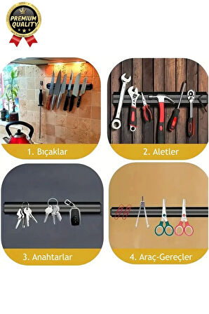 Pratik Güçlü Manyetik Duvara Monteli Yer Tasarrufu Mutfak Aleti Mıknatıslı Bıçak Standı Askısı-55 cm
