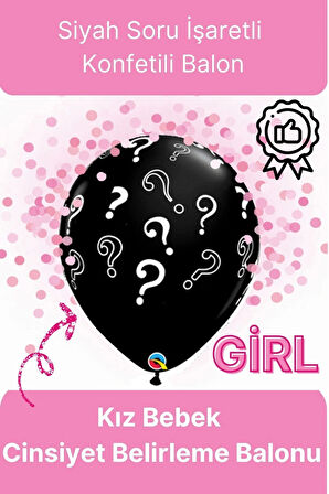 Siyah Soru İşareti Cinsiyet Belirleme Partisi Baby Shower Kız mı Erkek mi 18inç 45cm Konfetili Balon