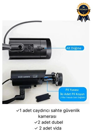 Gece Görüşlü Pilli Kırmızı Ledli Su Geçirmez Ev Bahçe İş Yeri Ofis Caydırıcı Güvenlik Kamerası