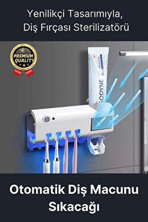 Akıllı Güneş Enerjili Usb Şarjlı Diş Macunu Sıkacağı 4 Diş Fırçası UV Işık Sterilizatörü Temizleyici