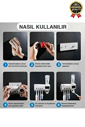 Akıllı Güneş Enerjili Usb Şarjlı Diş Macunu Sıkacağı 4 Diş Fırçası UV Işık Sterilizatörü Temizleyici