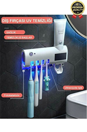 Akıllı Güneş Enerjili Usb Şarjlı Diş Macunu Sıkacağı 4 Diş Fırçası UV Işık Sterilizatörü Temizleyici