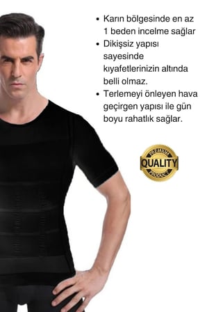 Siyah Renk Erkek Bel Göğüs Dik Duruş Korsesi Atlet Jinekomasti Göbek Sıkılaştırıcı Toparlayıcı