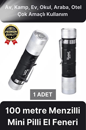 Çok Amaçlı 100 metre Menzilli Tek Mod Beyaz Enerji Tasarruflu Kamp Ev Mini Cep Tipi Pilli El Feneri