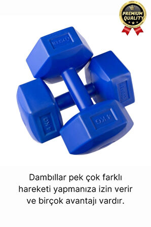 Premium Kalite Fitness Spor Egzersiz Vücut Kas Geliştirme Mavi 4 Kg Dambıl Ağırlık Seti - 2 Adet