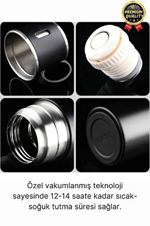 Kaliteli Paslanmaz Çelik Çift Katmanlı Sıcak Soğuk 3 Bardaklı Vakumlu Termos Çanta Hediyeli 550 Ml