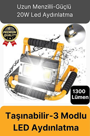 Özel Üretim Taşınabilir 3 Modlu 6500K Renk Sıcaklığı 20W Led 1300 Lümen Ayaklı Projektör Aydınlatma