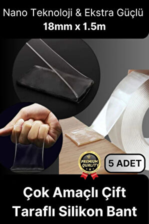 Çok Amaçlı İzolasyon Hava Su Sızdırmaz Çift Taraflı Silikon Şeffaf Nano Bant 18mm x 1.5m - 5 Adet