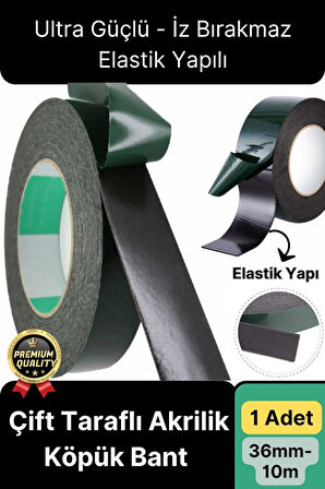 Premium Ultra Güçlü İz Bırakmaz Elastik Yapılı Çift Taraflı Akrilik Köpük Bant 36mm - 10m - 1 Adet