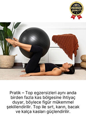 Premium Mini Gymball 20cm Jimnastik Denge Fitness Spor Şişirme Pompası Hediyeli Siyah Pilates Topu