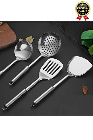 Çok Amaçlı Paslanmaz Çelik Isıya Dayanıklı Saplı Spatula Kepçe 5 Parça Standlı Mutfak Servis Seti