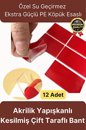 Çok Amaçlı Güçlü Su Geçirmez Hazır Kesilmiş Şeffaf 25x30mm PE Köpük Çift Taraflı Asma Bant-12 Adet