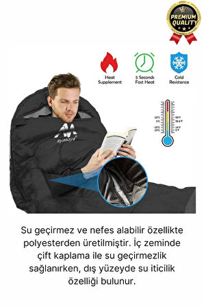 Premium Ultra Konforlu Nefes Alan Çift Kaplama Su Geçirmez Polar Kumaş Kamp Uyku Tulumu -10 Derece