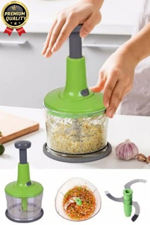 Premium Pratik Paslanmaz Çelik Sebze Meyve Soğan Doğrama Bıçaklı Üstten Basmalı El Rondosu Blender